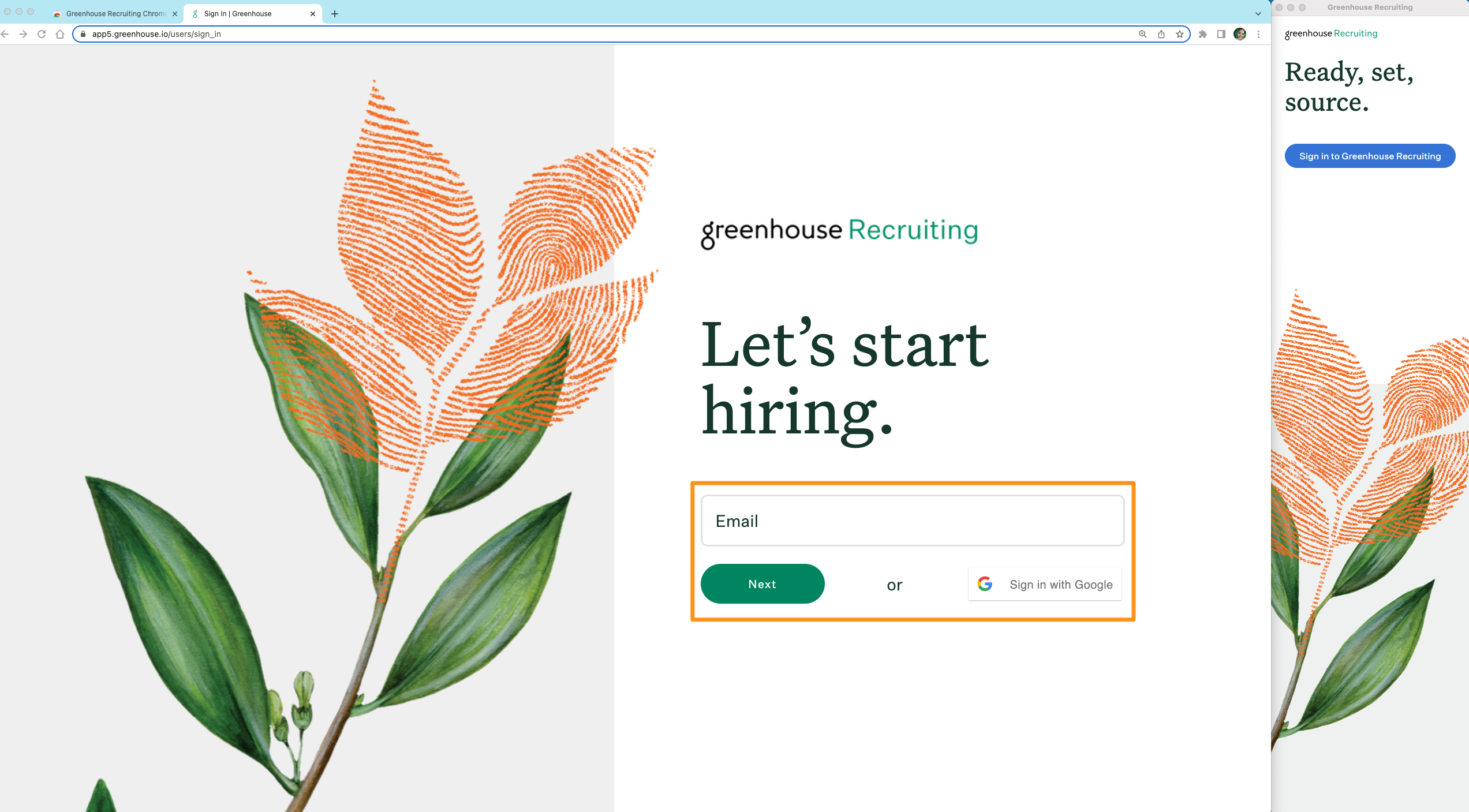 Screenshot of the Greenhouse Recruiting sign in page. 