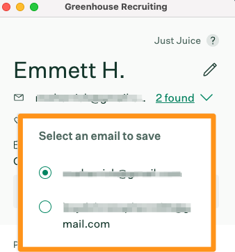 Screenshot of multiple email addresses in the extension. 