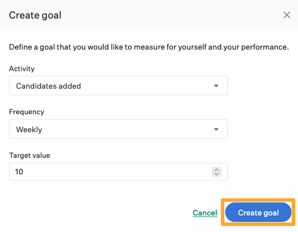 Screenshot of example candidates added goal