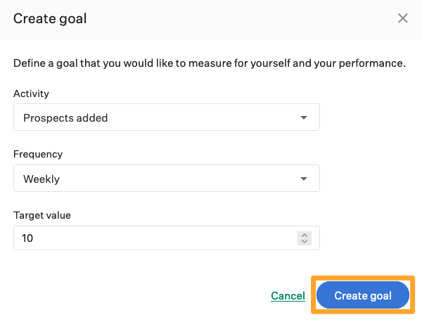 Screenshot of example prospects added goal