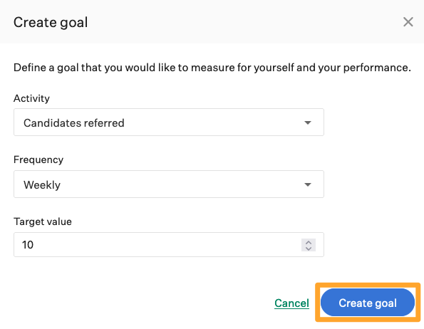 Screenshot of example candidates referred goal