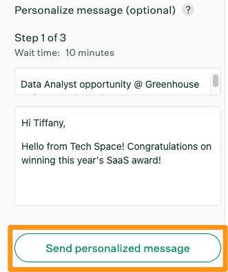 Screenshot of the send personalized message in the extension. 