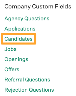 Screenshot of Configure > Custom Options > Candidates button