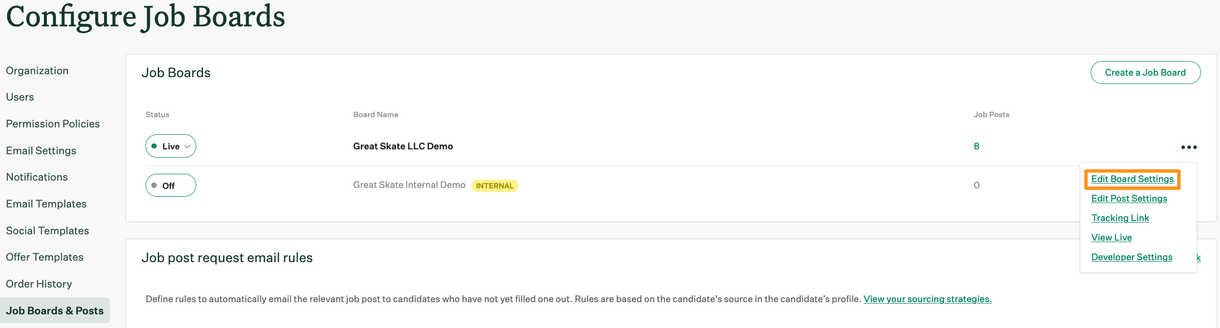 Screenshot of the Edit Board Settings button . 