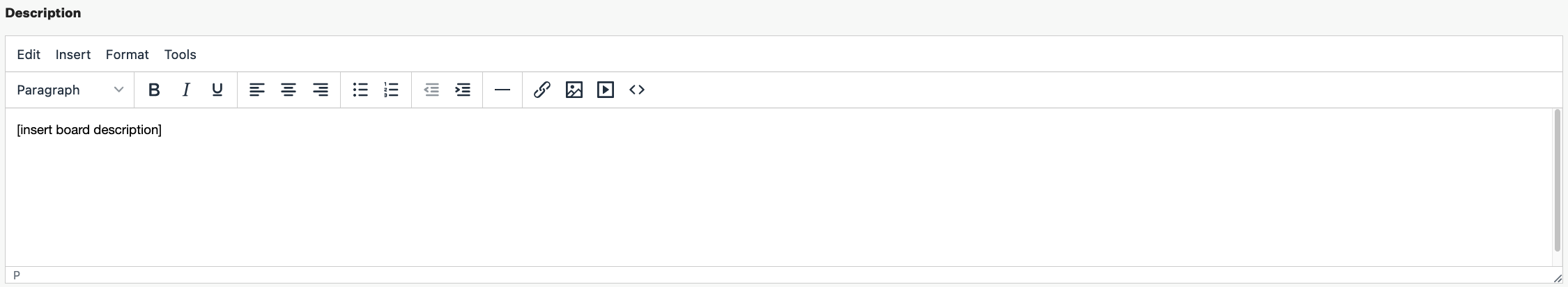 Screenshot of the board description. 