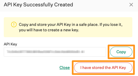 Screenshot of the api key box. 